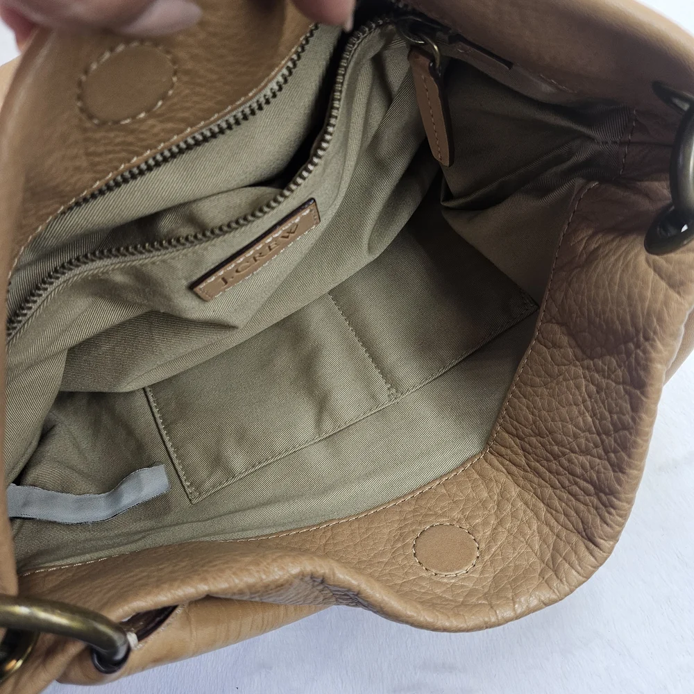 J.Crew Tan Pebbled Leather Hobo Shoulder Bag Handbag Slouchy Purse